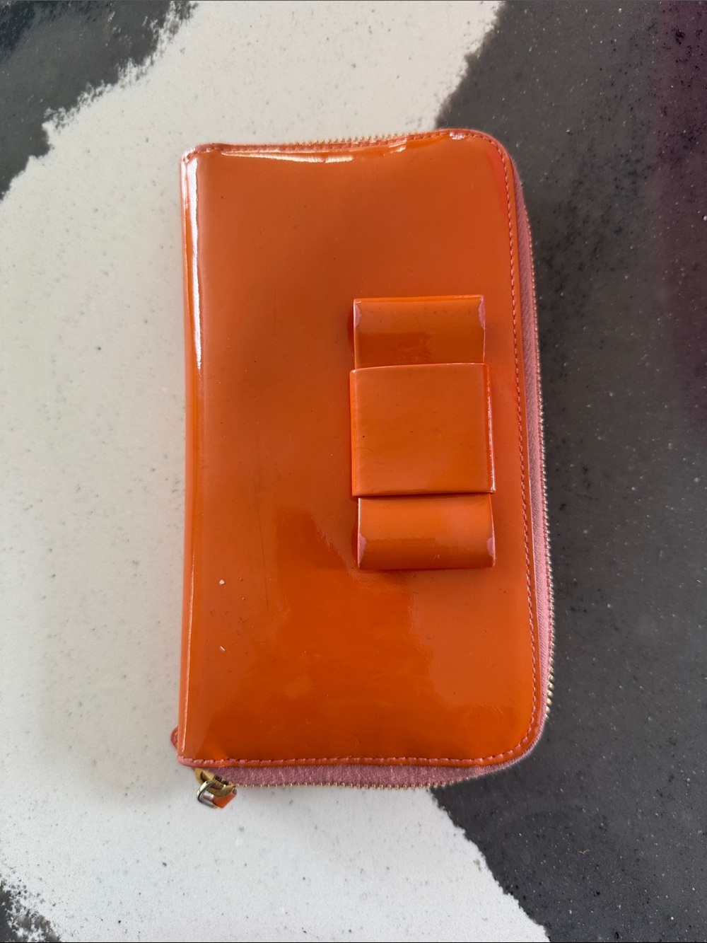 Miu Miu Bright Orange Patent Zip Wallet